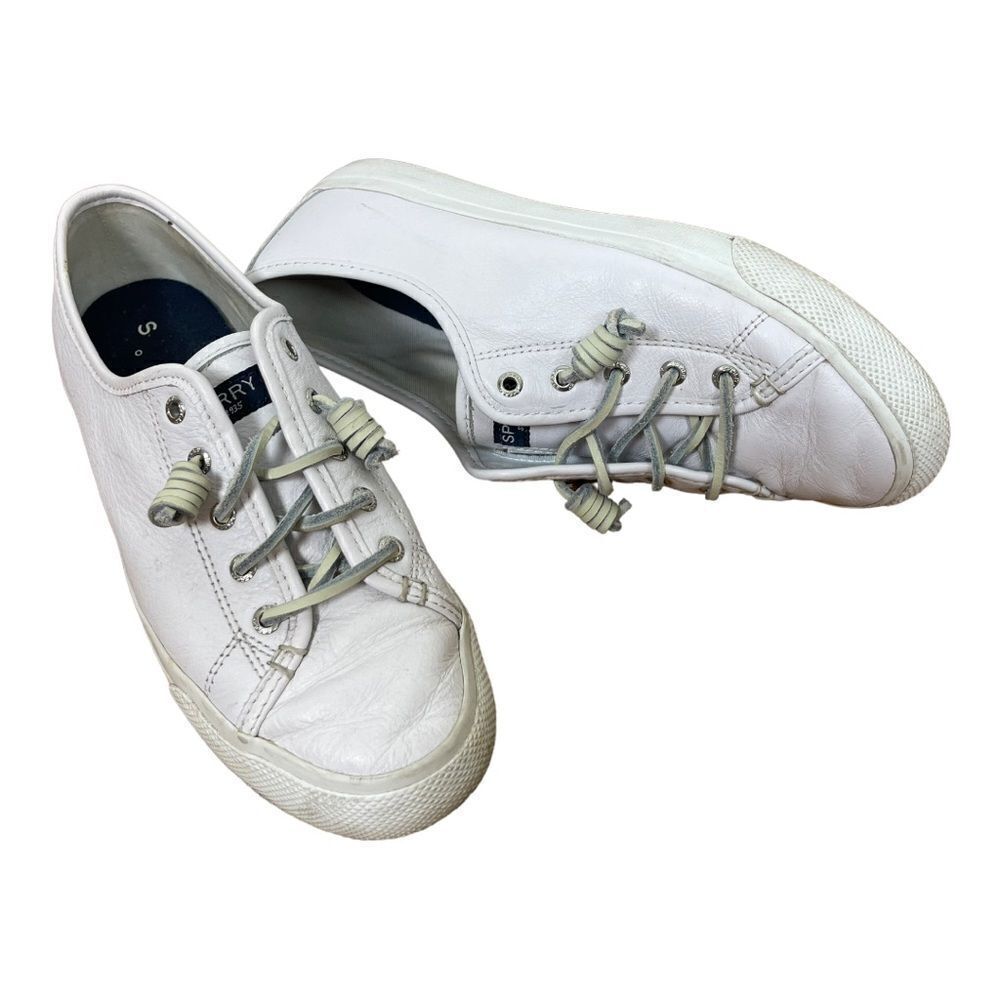 Sperry Crest Vibe White Leather Sneakers Women’s Size 8.5 Lace Up Casual